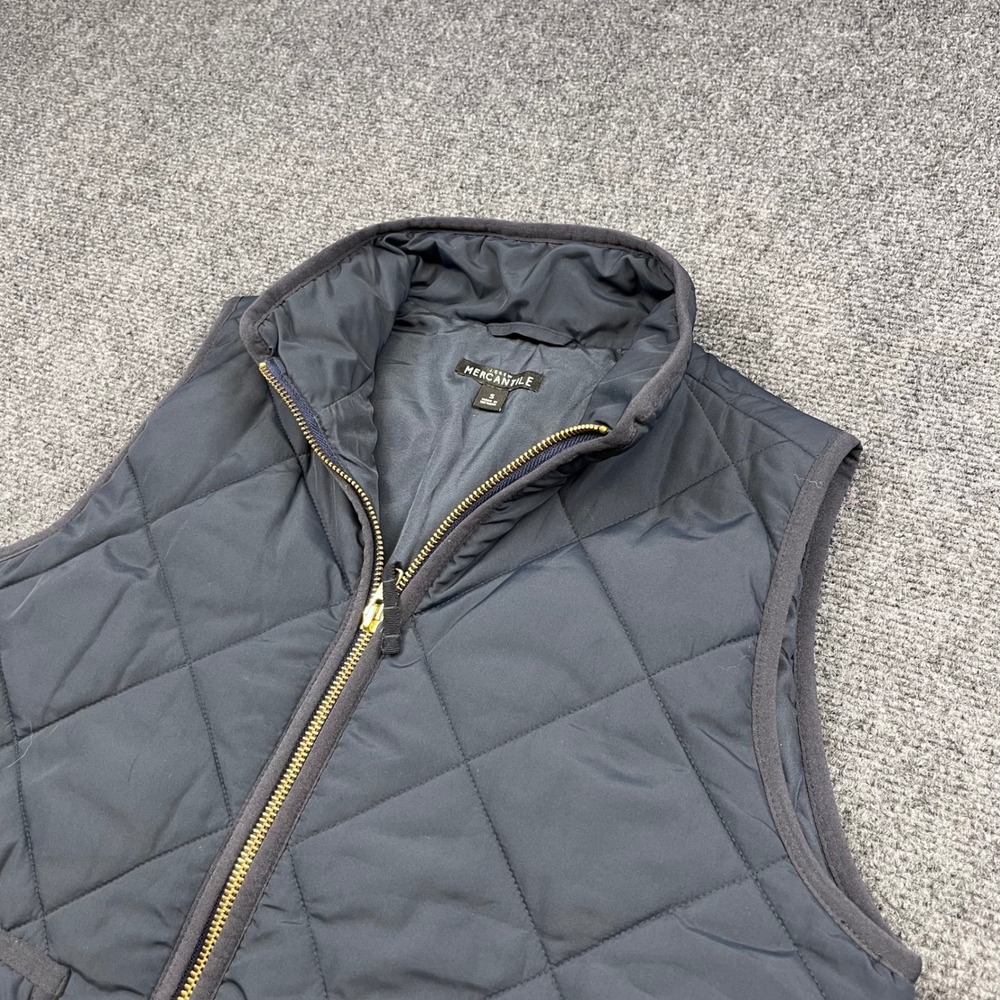 J.Crew Mercantile Quilted Puffer Vest Navy Blue Full Zip Sleeveless Jacket
